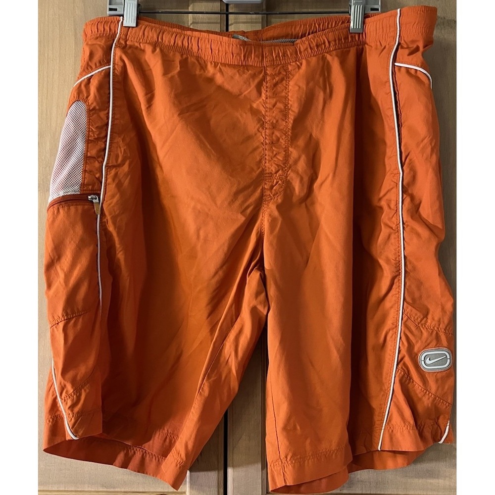 Nike Mens Swim Trunks‎ Large Orange Elastic Drawstring Waist Pockets Mesh Lined